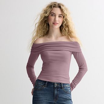 Juniors' SO® Long Sleeve Rib Off-The-Shoulder Top