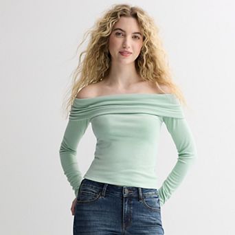 Juniors' SO® Long Sleeve Rib Off-The-Shoulder Top