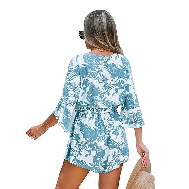 Women's Cupshe Tropical Floral Leaf Print Belted Romper