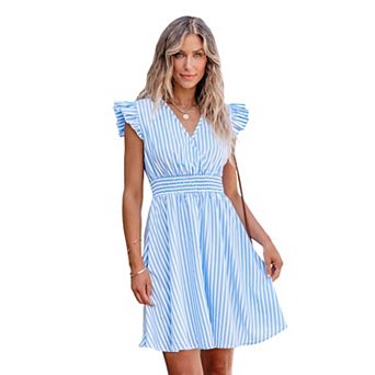 Women's Cupshe Stripe Flutter Sleeve Smocked Midi Cover-Up Dress