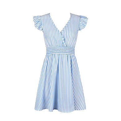 Women's Cupshe Stripe Flutter Sleeve Smocked Midi Cover-Up Dress
