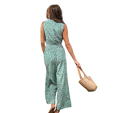 Women's Cupshe Ditsy Floral Sleeveless Smocked Cover-Up Jumpsuit