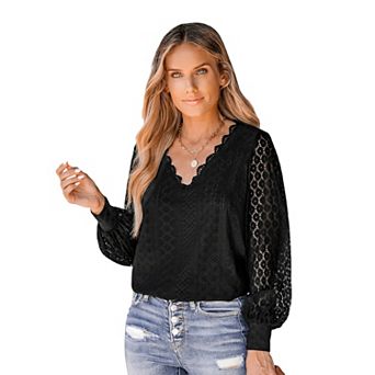 Women's Cupshe Scalloped Lace V-Neck Cover-Up Blouse