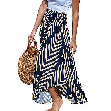 Juniors' Cupshe Abstract Smocked Waist Midi Skirt