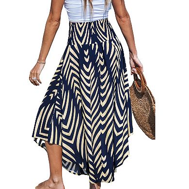 Juniors' Cupshe Abstract Smocked Waist Midi Skirt
