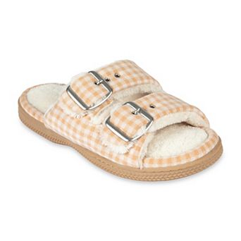 isotoner Women's Gingham Adjustable Double Buckle Sandal Slippers