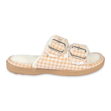 isotoner Women's Gingham Adjustable Double Buckle Sandal Slippers