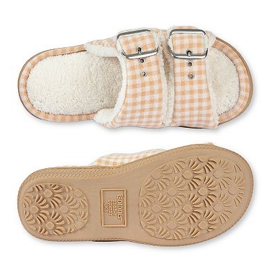 isotoner Women's Gingham Adjustable Double Buckle Sandal Slippers