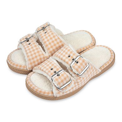 isotoner Women's Gingham Adjustable Double Buckle Sandal Slippers