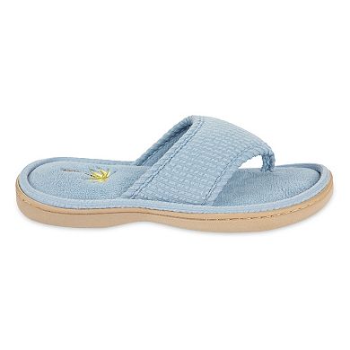 isotoner Women's Embroidered Seersucker Flip Flop Slippers with Memory Foam Comfort