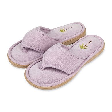 isotoner Women's Embroidered Seersucker Flip Flop Slippers with Memory Foam Comfort
