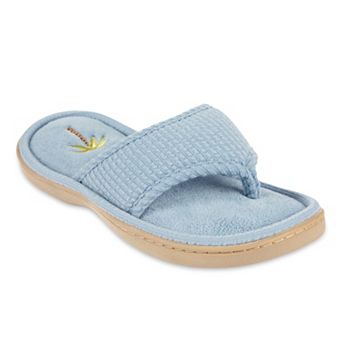 isotoner Women's Embroidered Seersucker Flip Flop Slippers with Memory Foam Comfort