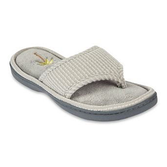isotoner Women's Embroidered Seersucker Flip Flop Slippers with Memory Foam Comfort