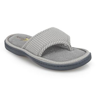 isotoner Women's Embroidered Seersucker Flip Flop Slippers with Memory Foam Comfort