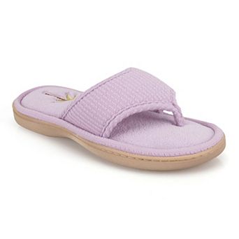 isotoner Women's Embroidered Seersucker Flip Flop Slippers with Memory Foam Comfort