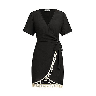 Women's Cupshe Tassel Trim Wrap Cover-Up Mini Dress