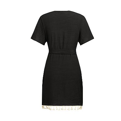 Women's Cupshe Tassel Trim Wrap Cover-Up Mini Dress