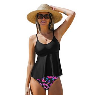 Women's Cupshe 2 pc Peplum Floral Tankini Swim Top & Swim Bottoms Set