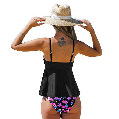 Women's Cupshe 2-pc. Peplum Floral Tankini Swim Top & Swim Bottoms Set