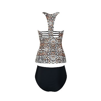 Women's Cupshe Leopard Print Strappy Tankini Swim Top & Swim Bottoms Set