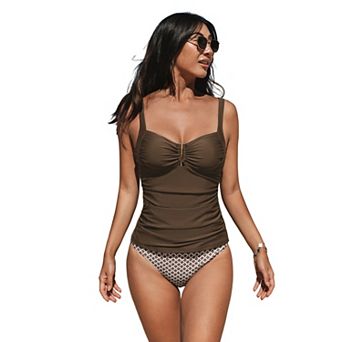 Women's Cupshe U Wire Ruched High Waist Tankini Swim Top & Swim Bottoms Set
