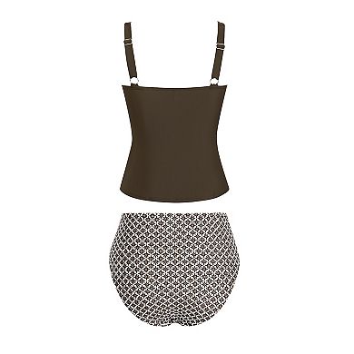 Women's Cupshe U Wire Ruched High Waist Tankini Swim Top & Swim Bottoms Set