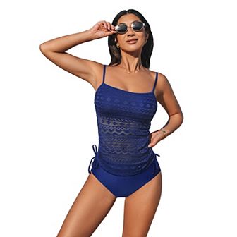 Women's Cupshe Mesh 2 pc Tankini Swim Top & Mid Rise Swim Bottoms Set