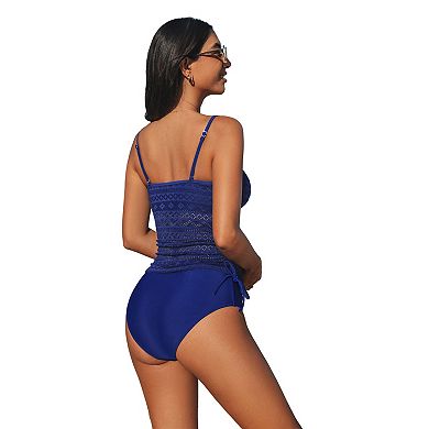 Women's Cupshe Mesh 2-pc. Tankini Swim Top & Mid Rise Swim Bottoms Set