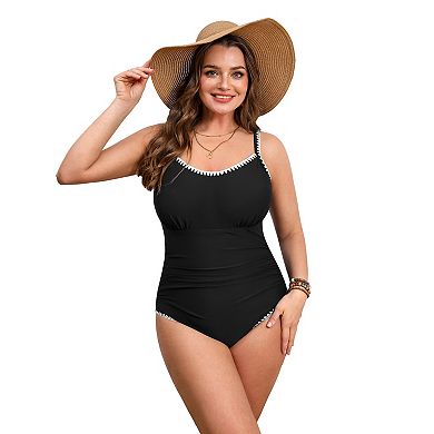 Plus Size Cupshe Full Coverage Ruching One-Piece Swimsuit