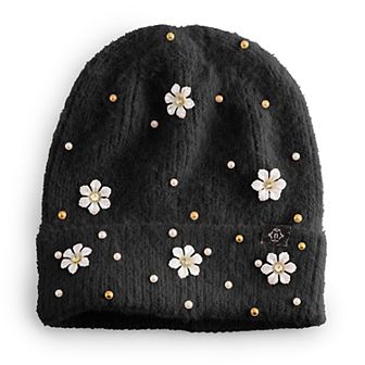 Women's Nanette Lepore Faux Pearl & Flower Beanie