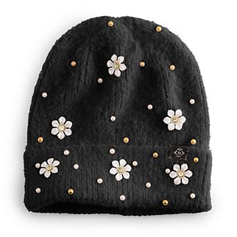 Women's Nanette Lepore Faux Pearl & Flower Beanie