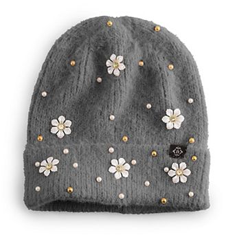 Women's Nanette Lepore Faux Pearl & Flower Beanie