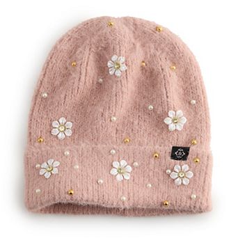 Women's Nanette Lepore Faux Pearl & Flower Beanie