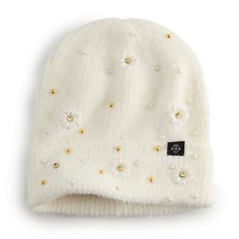Women's Nanette Lepore Faux Pearl & Flower Beanie