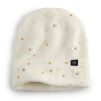 Women's Nanette Lepore Faux Pearl & Flower Beanie