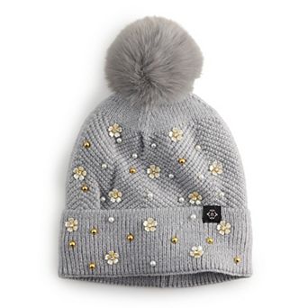 Women's Nanette Lepore Scattered Flower & Faux Pearl Beanie