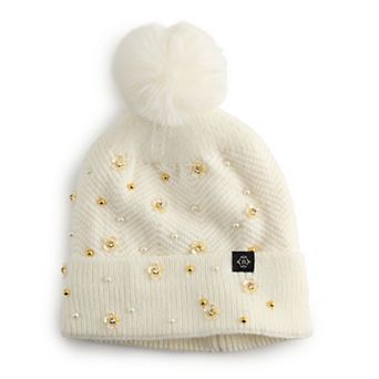 Women's Nanette Lepore Scattered Flower & Faux Pearl Beanie