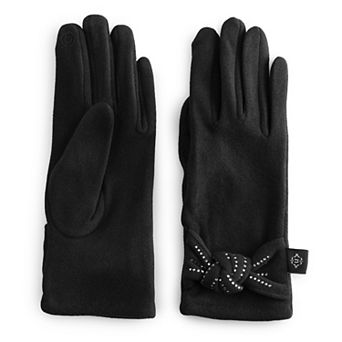 Women's Nanette Lepore Suede-Like Rhinestone Bow Gloves