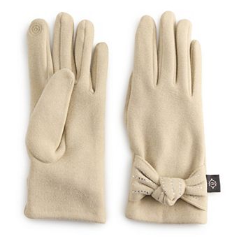 Women's Nanette Lepore Suede-Like Rhinestone Bow Gloves