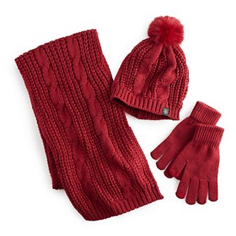 Women's Nanette Lepore 3 pc Cable Knit Scarf, Hat & Gloves Set