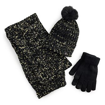 Women's Nanette Lepore 3 pc Lurex Scarf, Hat & Gloves Set