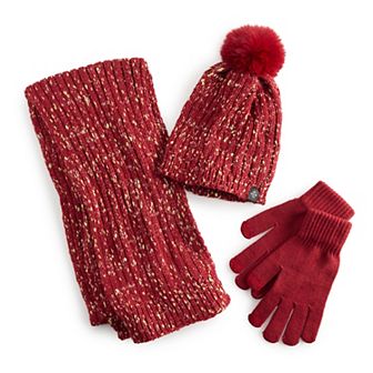 Women's Nanette Lepore 3 pc Lurex Scarf, Hat & Gloves Set