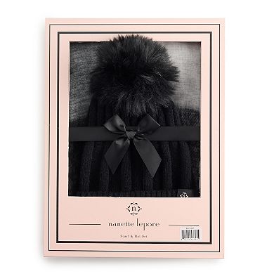 Women's Nanette Lepore Pom Pom Hat & Scarf Set