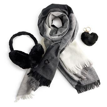 Women's Nanette Lepore 3 pc Scarf, Earmuff & Pom Pom Heart Keychain Set