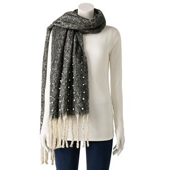 Nanette Lepore Fuzzy Knit Scarf with Faux Pearl Accents