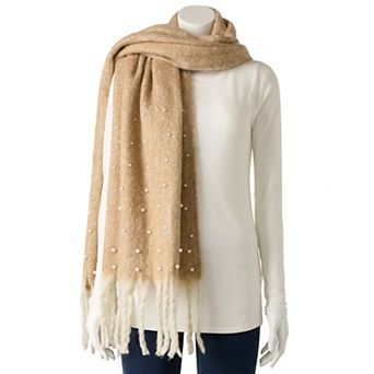 Nanette Lepore Fuzzy Knit Scarf with Faux Pearl Accents