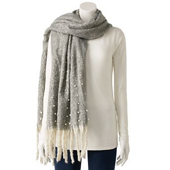 Nanette Lepore Fuzzy Knit Scarf with Faux Pearl Accents
