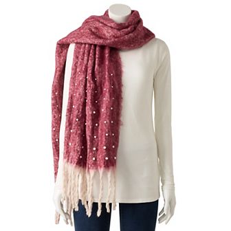 Nanette Lepore Fuzzy Knit Scarf with Faux Pearl Accents