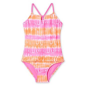 Girls 4-16 Breaking Waves Adaptive Keyhole Neckline Cross Back Strap One-Piece Swimsuit