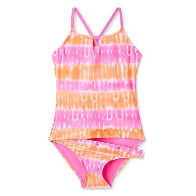 Girls 4-16 Breaking Waves Adaptive Keyhole Neckline Cross Back Strap One-Piece Swimsuit